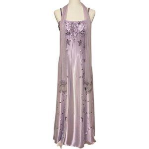 Vintage Night Way Collection Embroidered Lavender Evening Gown with Scarf Size 8